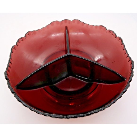 Vintage Farber Brothers Krome Kraft Amethyst Glass 3 Section Candy Relish Dish - Picture 3 of 5